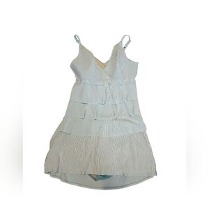 Cacique Aqua Blue and White Striped Tiered Tankini And Swim Skirt Set Sz 26